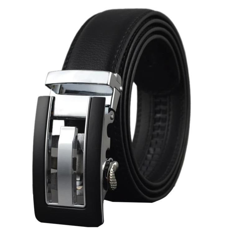  MACBORO Mens Ratchet Belt Adjustable Click Slide Black Leather  Belt 1.38 Wide : Everything Else