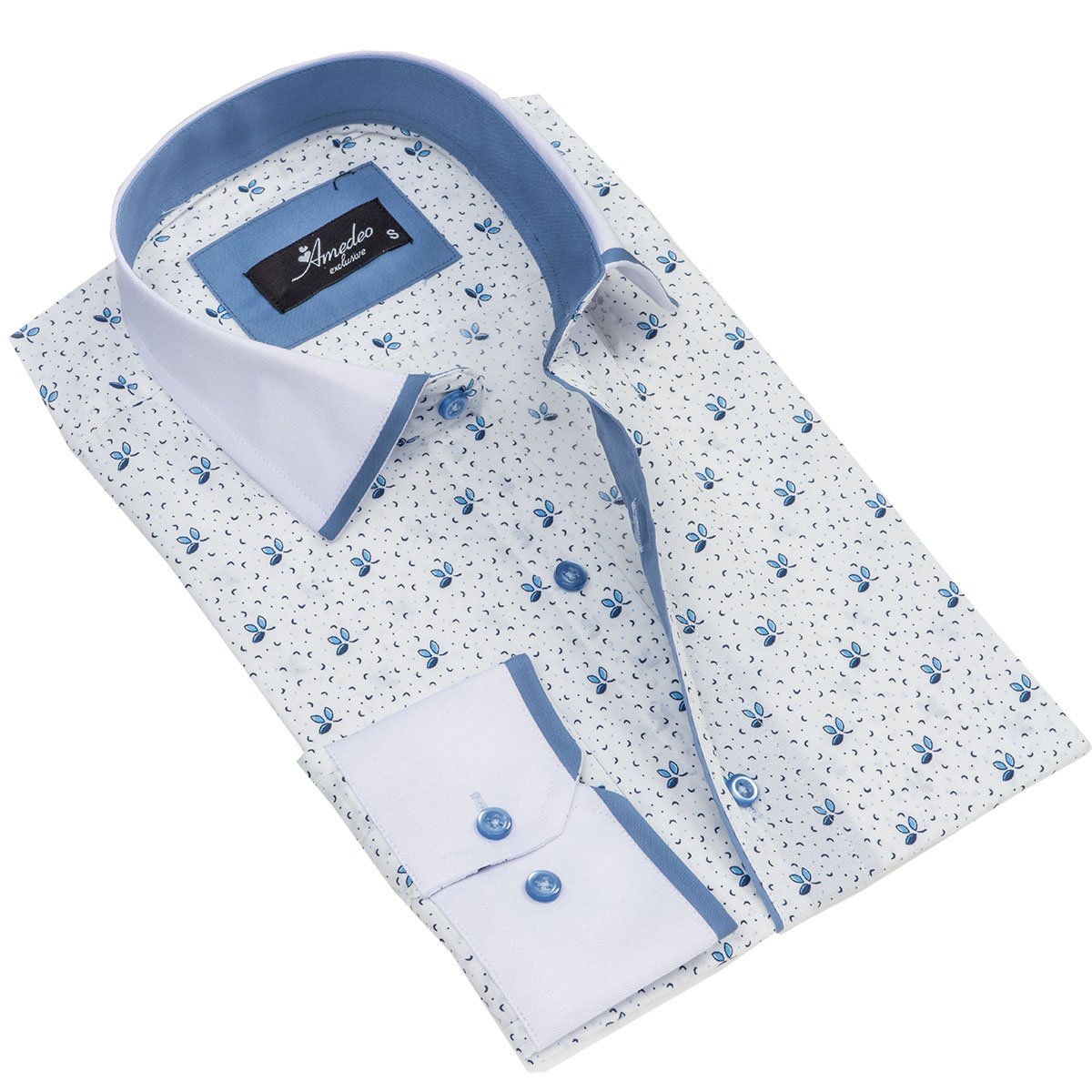 White & Light Blue Mens Slim Fit Designer Dress Shirt - tailored