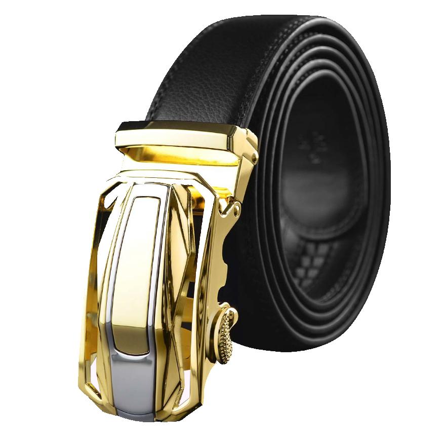 gold-buckle leather belt