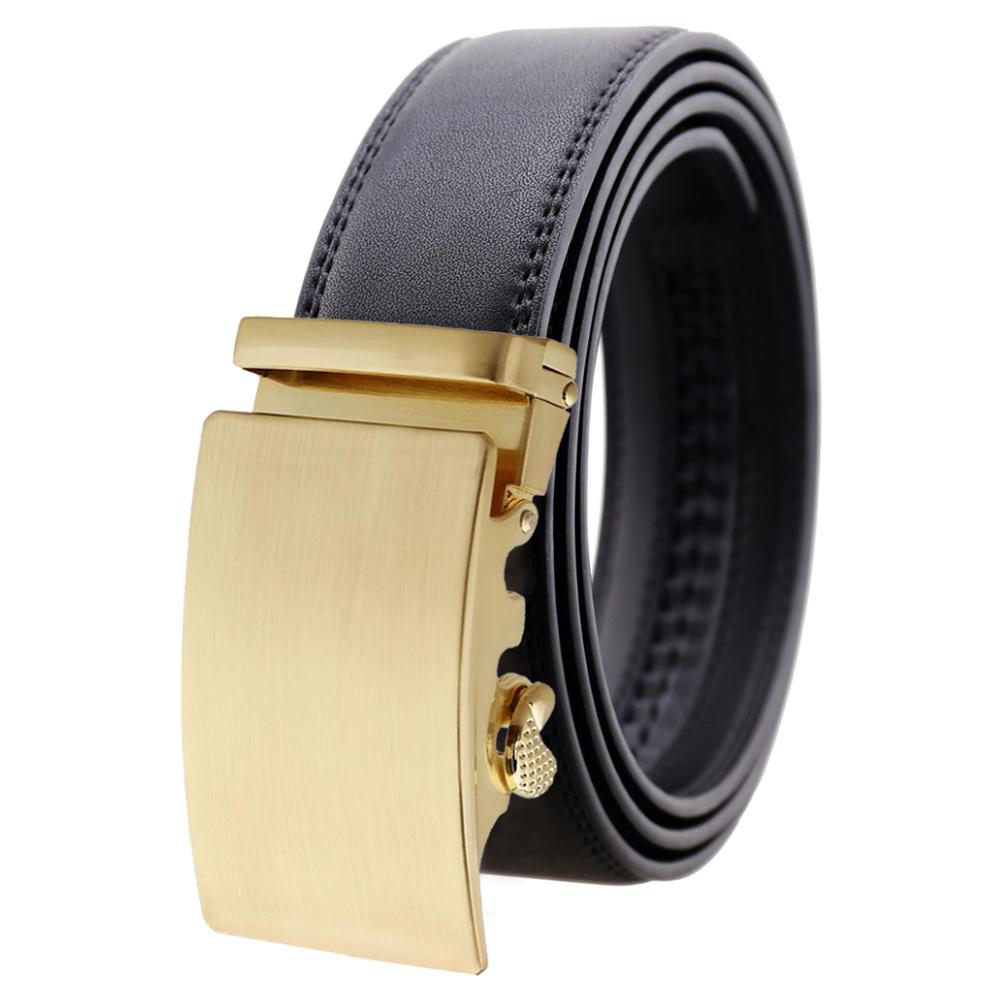 Black Belt Gold Buckle Mens Adjustable Ratchet Slide Buckle Belt 