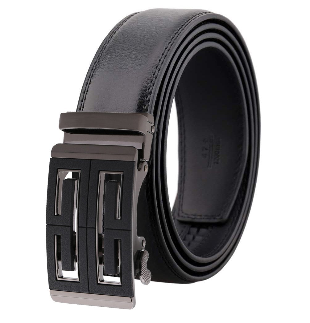 Automatic Genuine Leather Ratchet Belt for Men - Black Adjustable