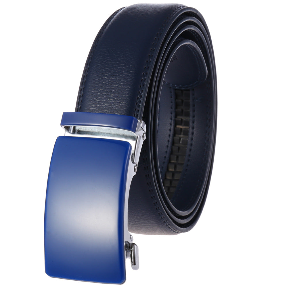 Hi-Tie Blue Emboss Leather Men's Belts M Letter Automatic Buckles Ratchet  Waistband Belt for Men Jeans Dress Wedding Business XL - AliExpress