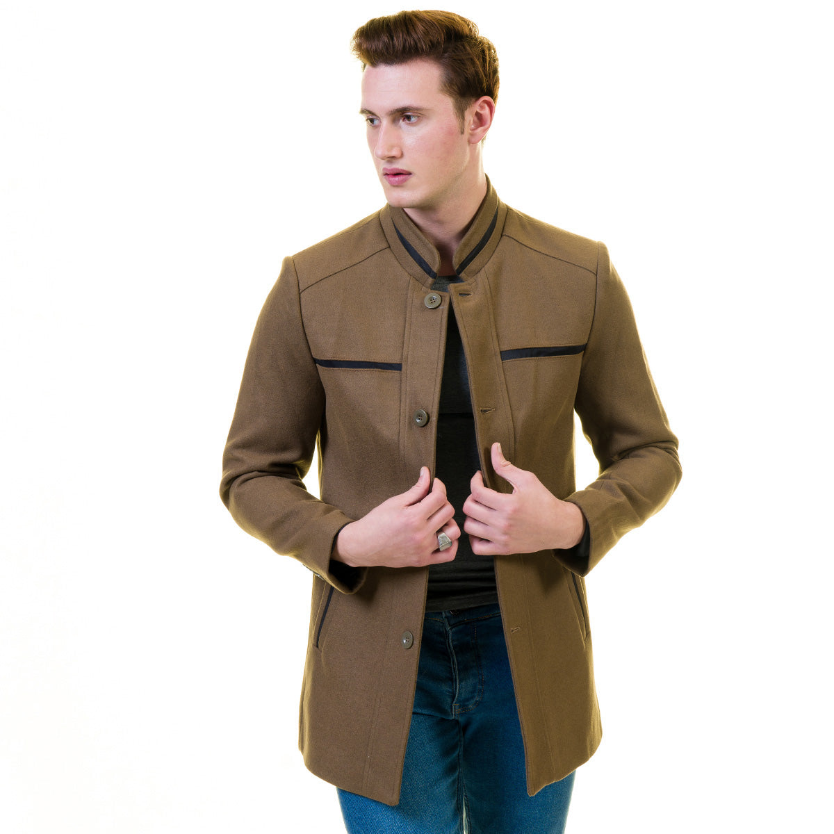 Men's European Grey Wool Coat Hooded Jacket Tailor fit Luxury Quality –  Amedeo Exclusive