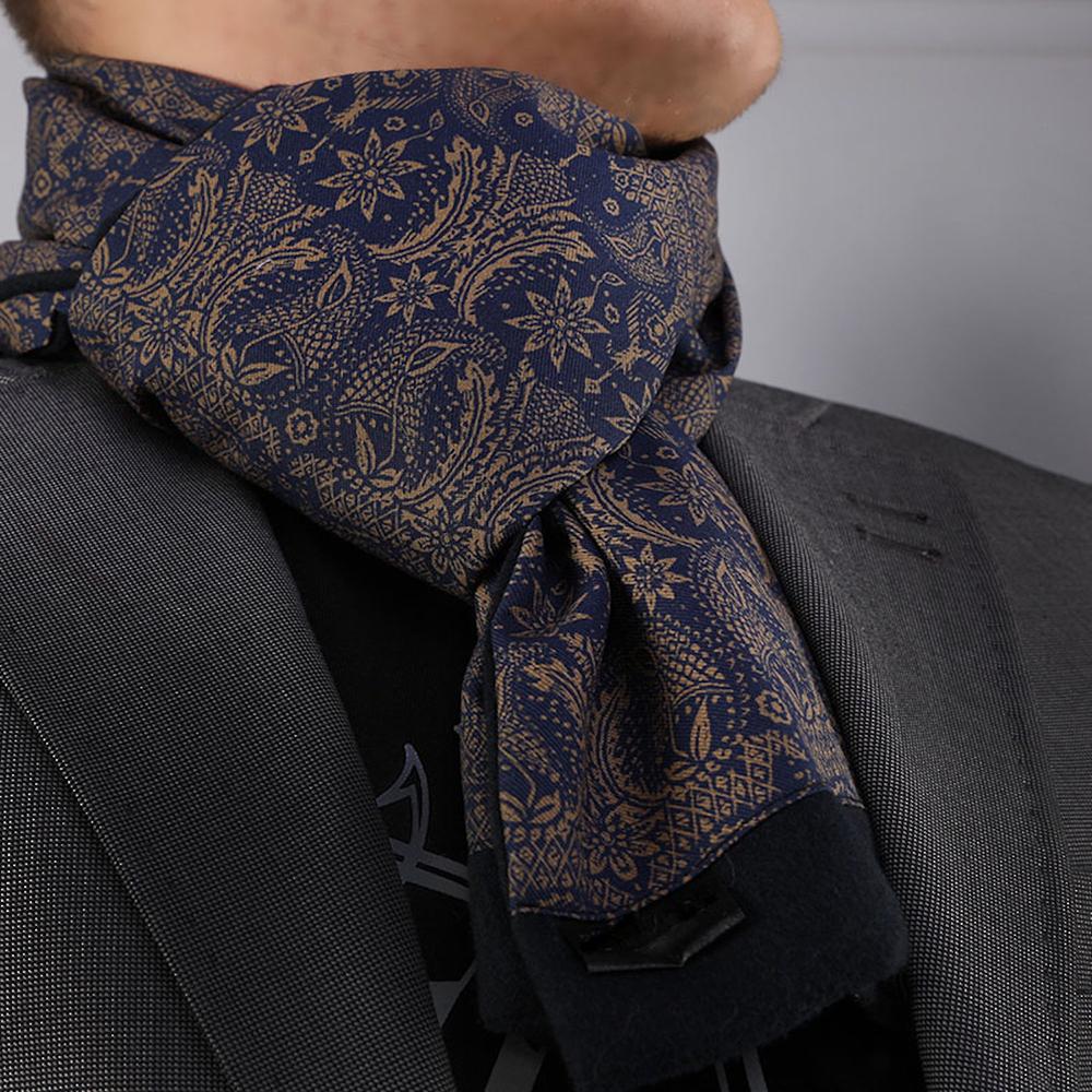 Gray Blue Paisley Mens Silk Scarf - Designer neck scarf for