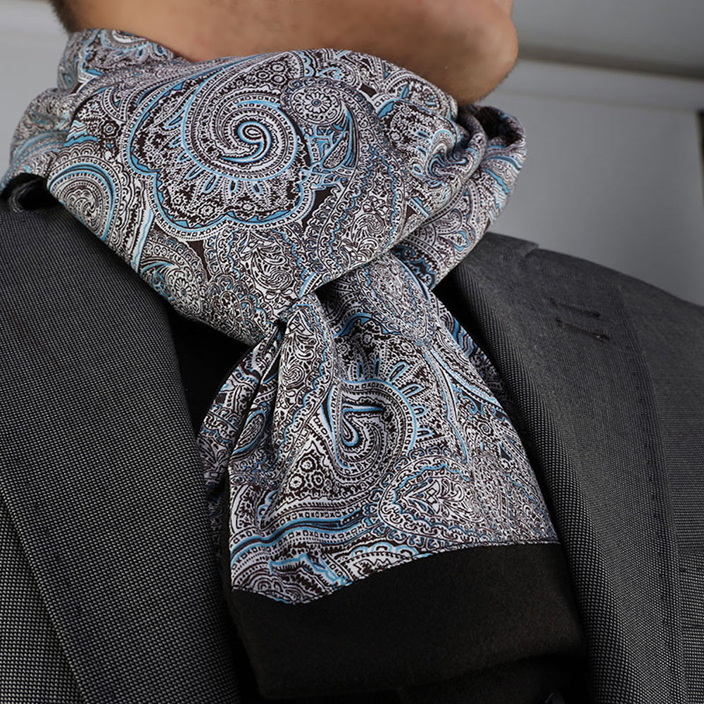 Warm large men's black and blue wool and silk blend scarf
