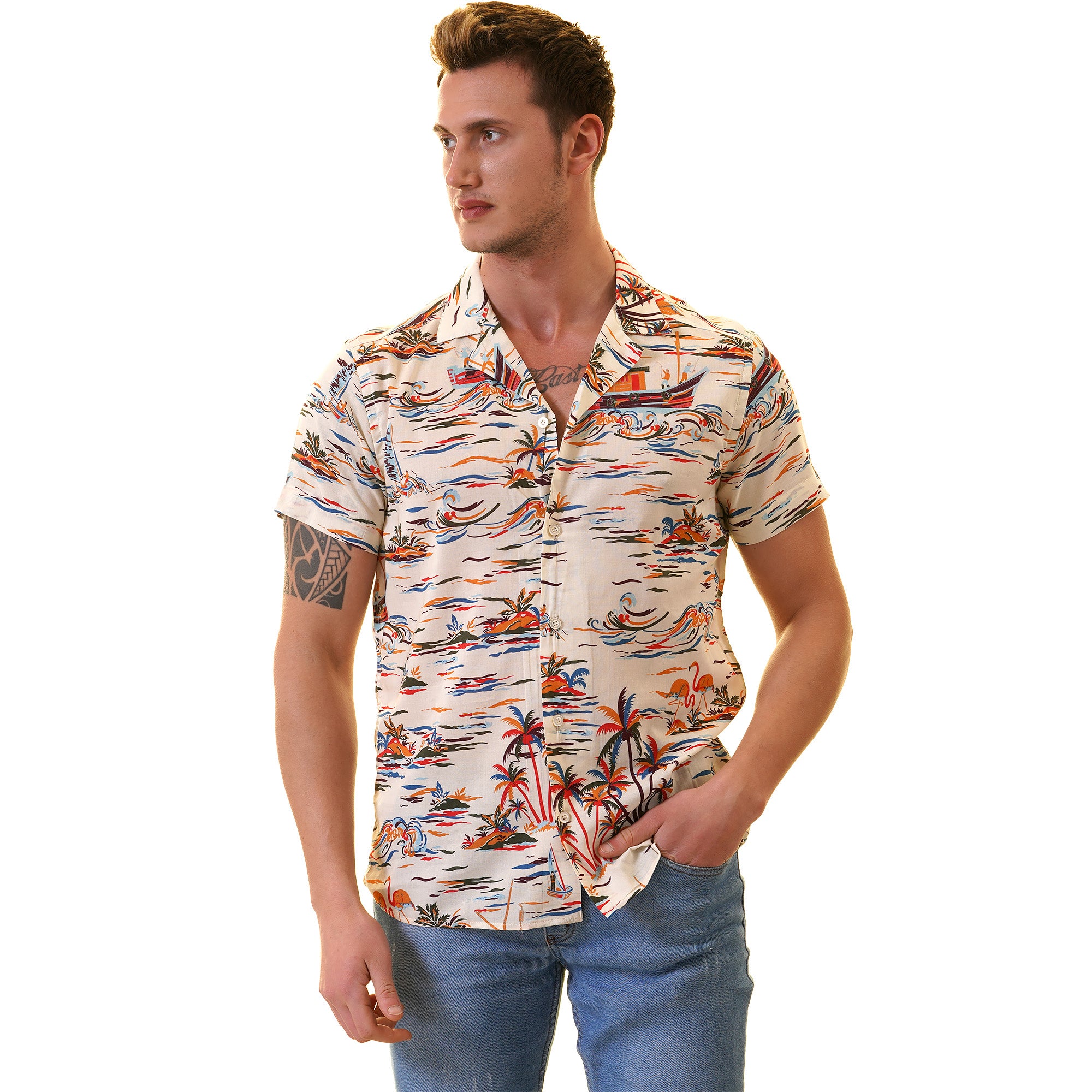 Men's Shirts Short Sleeve Floral Print Point Collar Hawaiian Shirt