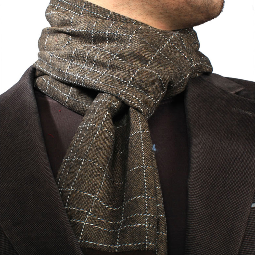 Warm large men's black and blue wool and silk blend scarf