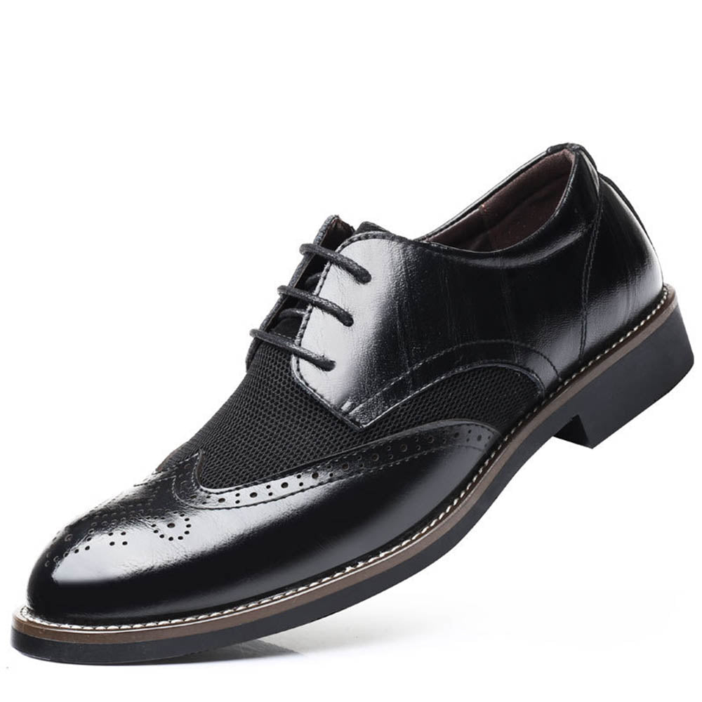 Black leather lace-up men shoes