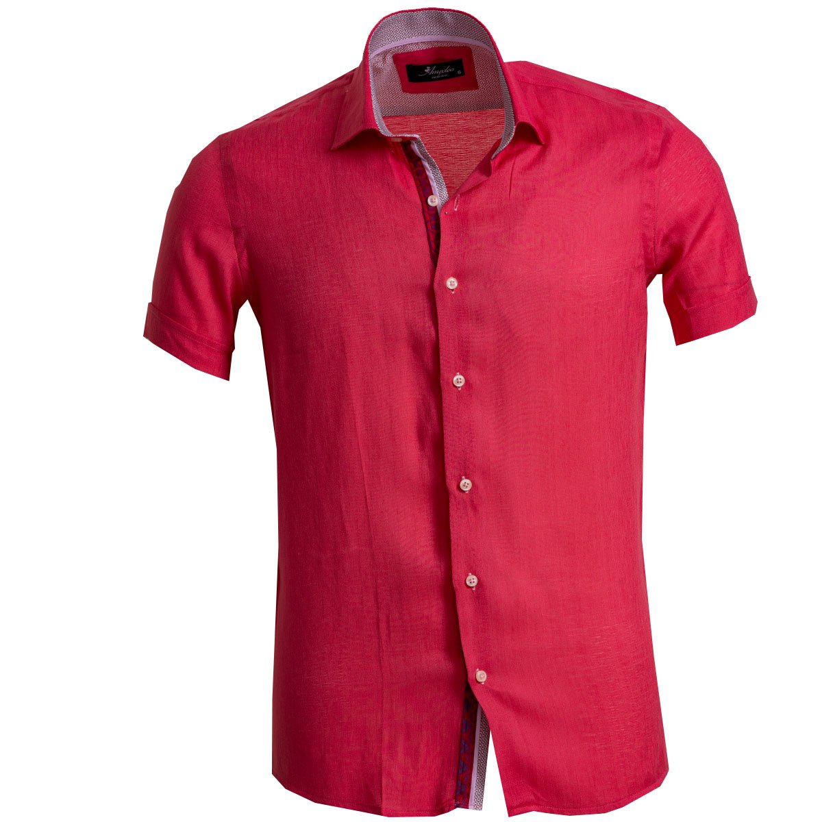 Solid Bright Red Men's Short Sleeve Button up Shirts - Tailored Slim –  Amedeo Exclusive