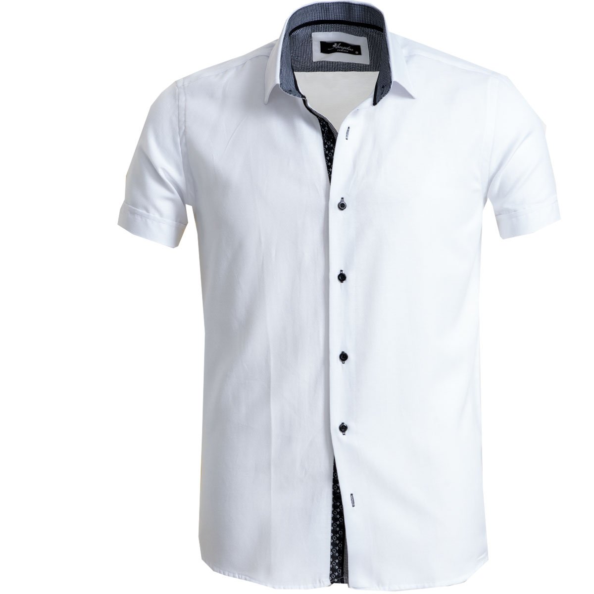 Solid White Mens Short Sleeve Button Up Shirts Tailored Slim Fit Amedeo Exclusive