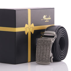 Men's Smart Ratchet No Holes Automatic Buckle Belt in Shiny Silver Rock Color - Amedeo Exclusive