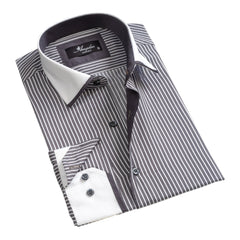 Grey with White Lines Mens Slim Fit Designer Dress Shirt - tailored Cotton Shirts for Work and Casual Wear - Amedeo Exclusive