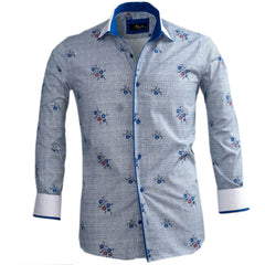 Light Sky Blue Floral Mens Slim Fit Designer Dress Shirt - tailored Cotton Shirts for Work and Casual Wear - Amedeo Exclusive