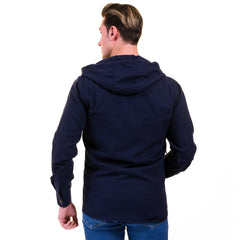 Solid Navy Blue European Wool Luxury Zippered With Hoodie Sweater Jacket Warm Winter Tailor Fit