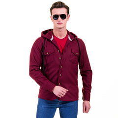 Solid Burgandy European Wool Luxury Zippered With Hoodie Sweater Jacket Warm Winter Tailor Fit