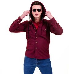 Solid Burgandy European Wool Luxury Zippered With Hoodie Sweater Jacket Warm Winter Tailor Fit