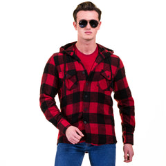 Red Black Check European Wool Luxury Zippered With Hoodie Sweater Jacket Warm Winter Tailor Fit