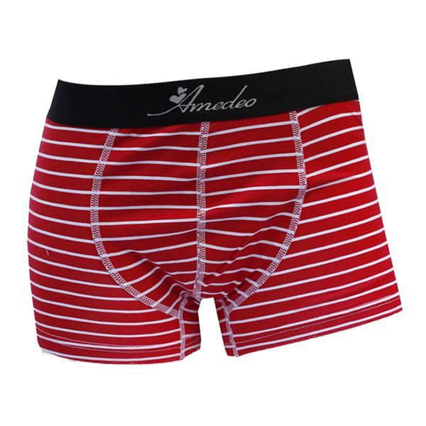 Red & White Striped Mens Boxer Briefs - Cotton Underwear Trunk