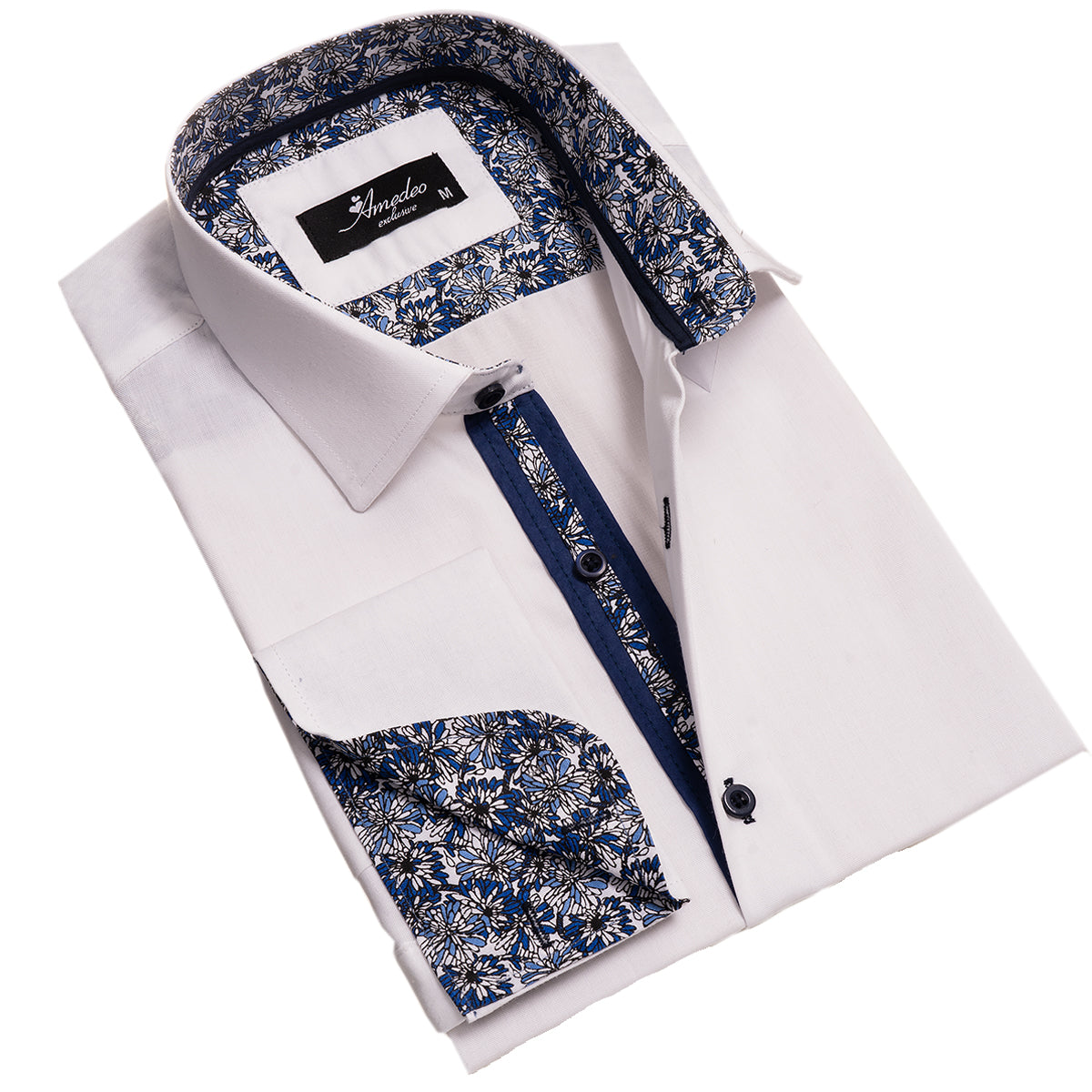 White Mens Slim Fit French Cuff French Cuff Shirts with Cufflink Holes - Casual and Formal