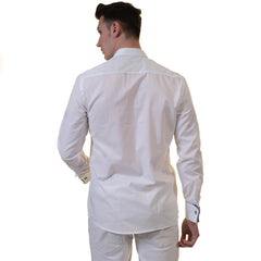 White Mens Slim Fit French Cuff French Cuff Shirts with Cufflink Holes - Casual and Formal