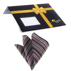 Men's Pink Brown White Stripes Pocket Square Hanky Handkerchief - Amedeo Exclusive