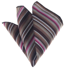 Men's Pink Brown White Stripes Pocket Square Hanky Handkerchief - Amedeo Exclusive