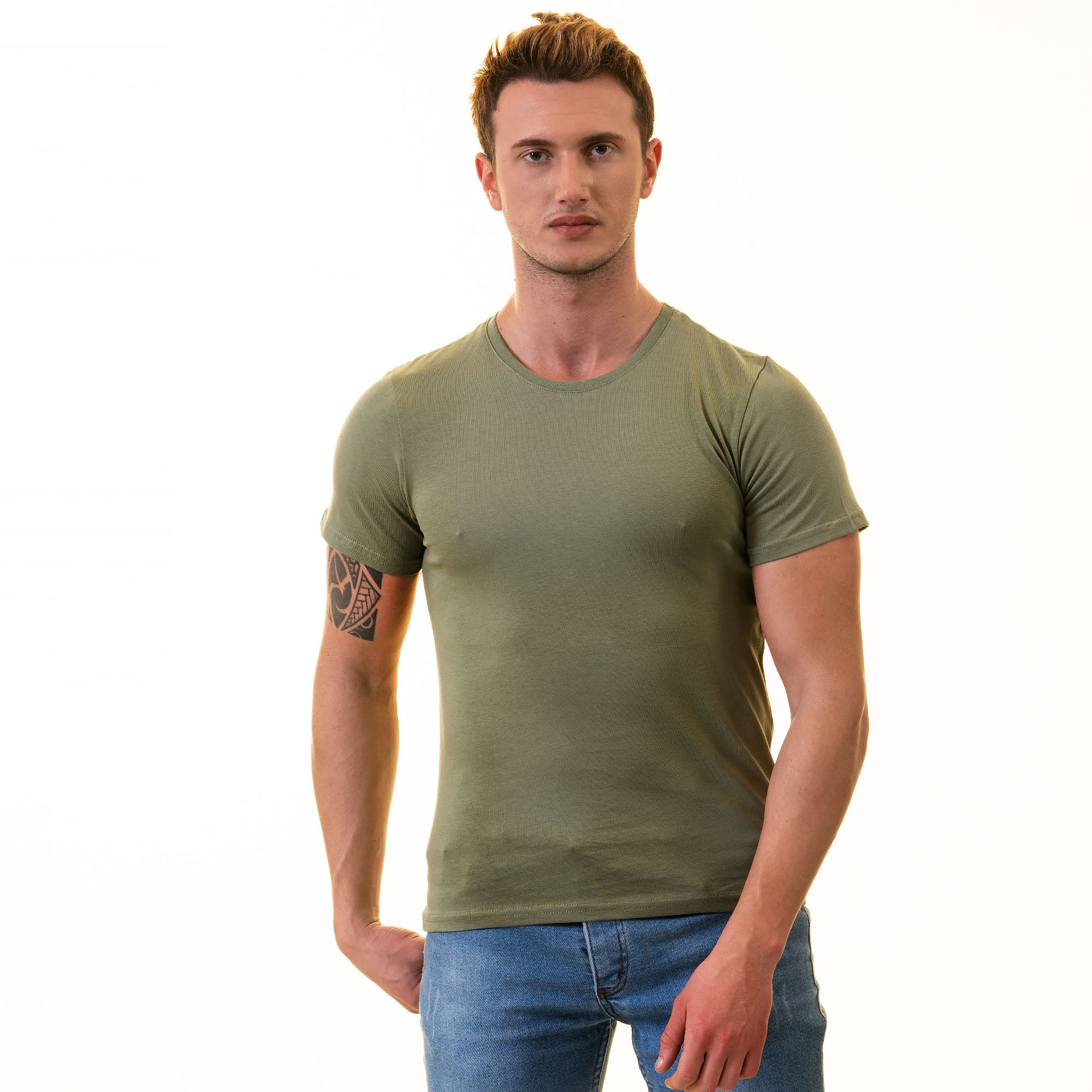 Amedeo Sho & Quality Designed - Premium Made Khaki European Crew – T-Shirt Neck Exclusive