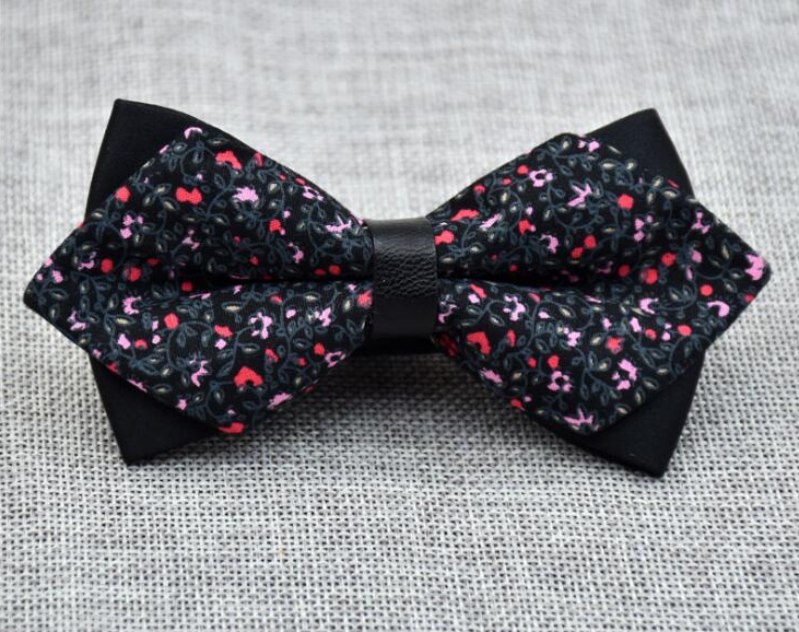 Men's Black Grey Floral 100% Cotton Pre-Tied Bow Tie - Amedeo Exclusive