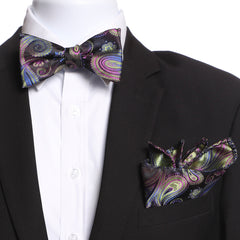 Men's Silk Rainbow Swirls Self Bow Tie - Amedeo Exclusive