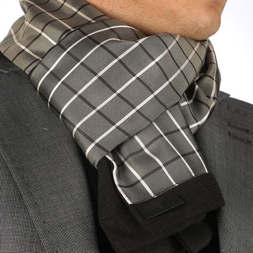 Black White squares Mens Silk Scarf - Designer neck scarf for winters