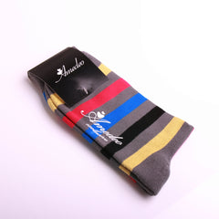 Amedeo Exclusive Men's Colorful Stripe Dark Grey Soft Socks - Amedeo Exclusive