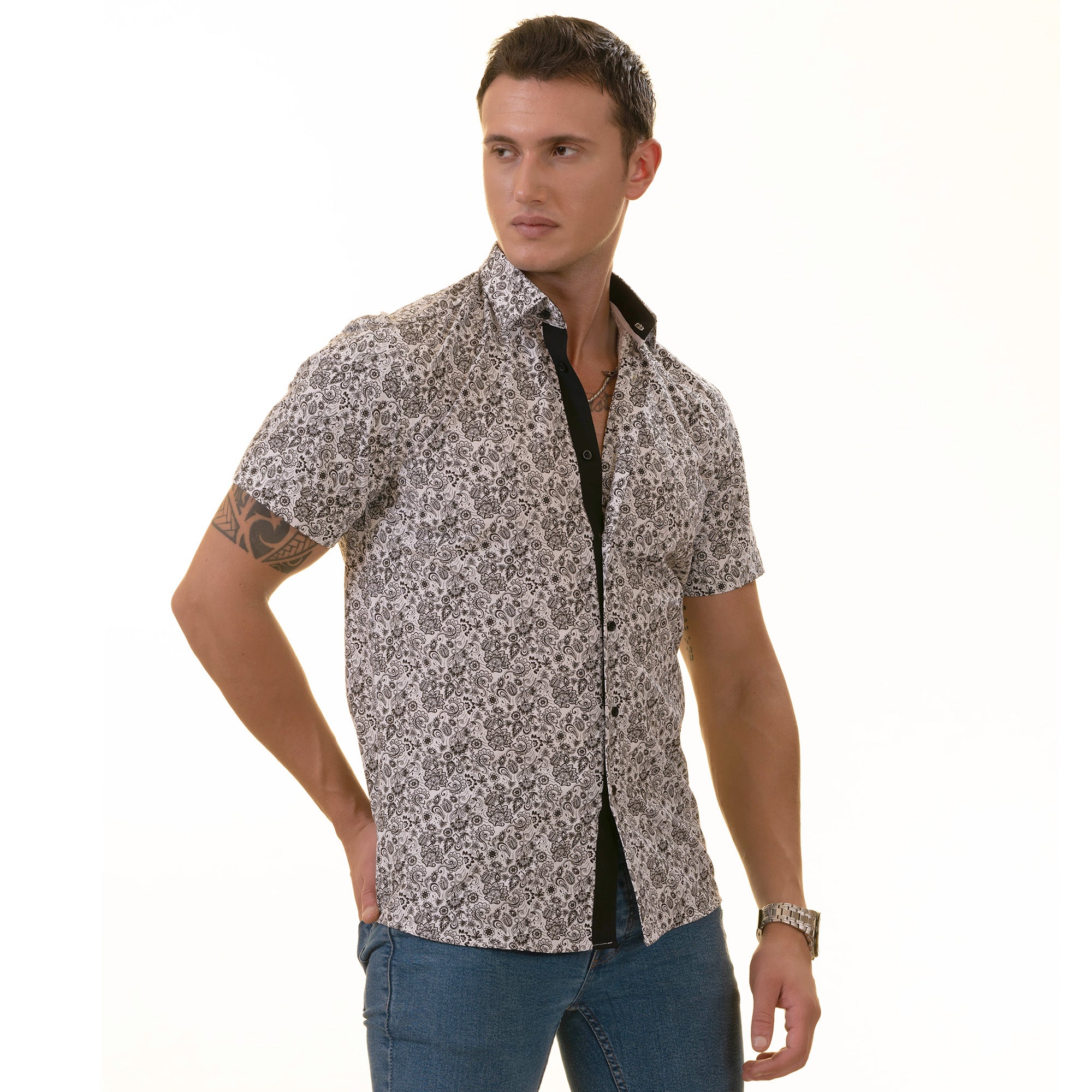 Blue Paisley Mens Short Sleeve Button up Shirts - Tailored Slim Fit –  Amedeo Exclusive