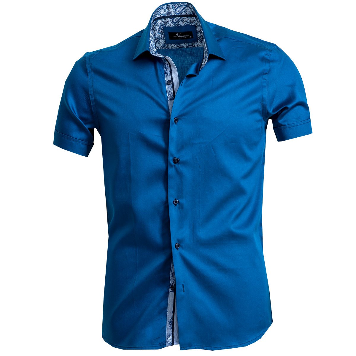 Men's Button down Tailor Fit Soft 100% Cotton Short Sleeve Dress Shirt Solid Medium Blue casual And Formal - Amedeo Exclusive