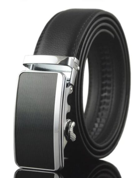 Amedeo Exclusive Men's Black Belt Silver Black Matte Buckle Leather - Amedeo Exclusive