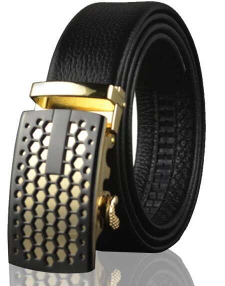 Amedeo Exclusive Men's Black Belt Black Gold Buckle Standard Leather - Amedeo Exclusive