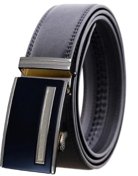 Amedeo Exclusive Men's Black Belt Black Blue Buckle Leather - Amedeo Exclusive