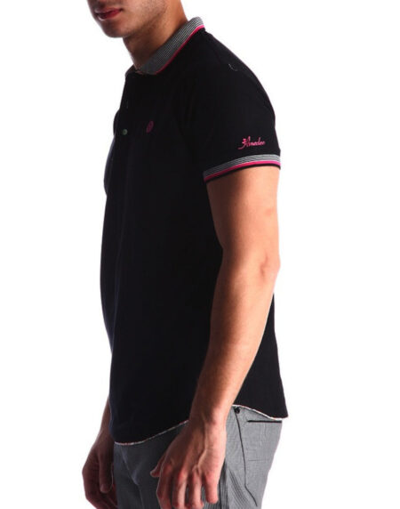 Men's Black - Paisley Turkey Slim Fit Mesh Polo Shirt ( Size - Only XS ) - Amedeo Exclusive