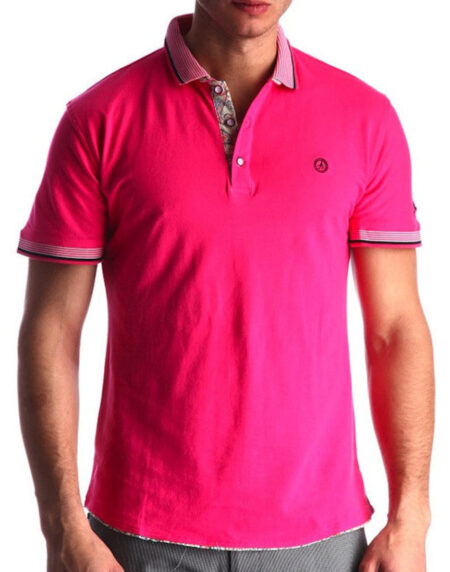 Men's Pink - Paisley Turkey Slim Fit Mesh Polo Shirt ( Size - Only XS ) - Amedeo Exclusive