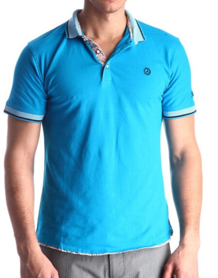 Men's Blue - Paisley Turkey Slim Fit Mesh Polo Shirt ( Size - Only XS ) - Amedeo Exclusive