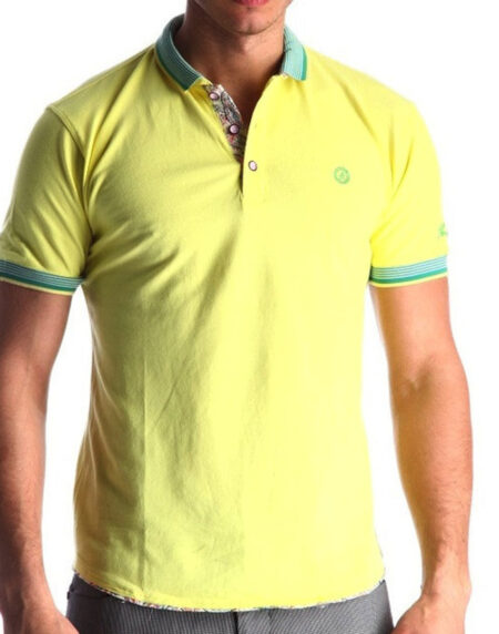 Men's Yellow - Paisley Turkey Slim Fit Mesh Polo Shirt ( Size - Only XS ) - Amedeo Exclusive
