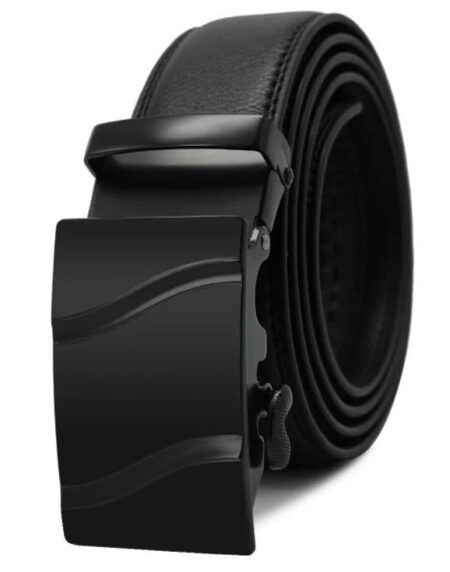 Amedeo Exclusive Men's Black Belt Black Matte Buckle Standard Leather - Amedeo Exclusive