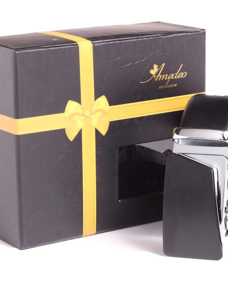 Men's Smart Ratchet No Holes Automatic Buckle Belt in Silver & Black Color - Amedeo Exclusive