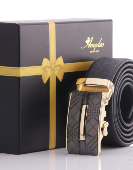 Men's Stainless Steel Black Belt - Gold & Black Buckle Belt - Amedeo Exclusive