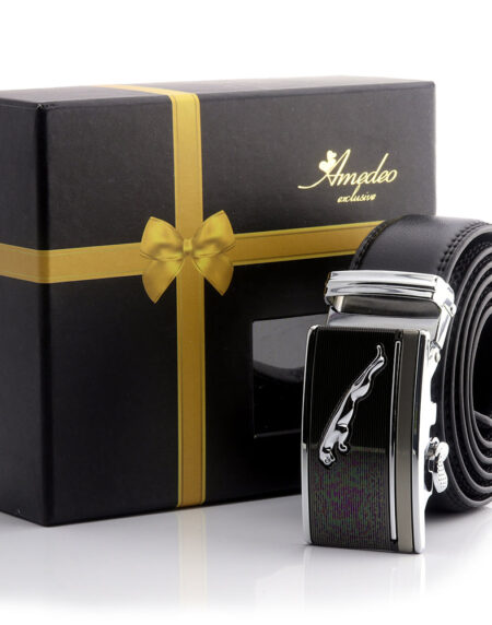 Men's Smart Ratchet No Holes Automatic Buckle Belt in Silver Jaguar Color - Amedeo Exclusive