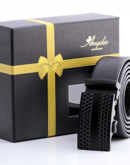 Men's Stainless Steel Black Buckle Belt - Amedeo Exclusive