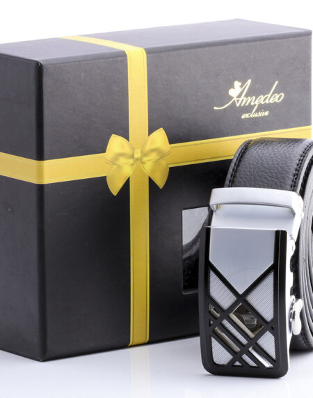 Men's Smart Ratchet No Holes Automatic Buckle Belt in Light Silver White Color - Amedeo Exclusive