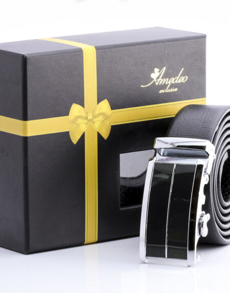 Men's Stainless Steel Black Belt with Silver Buckle - Amedeo Exclusive