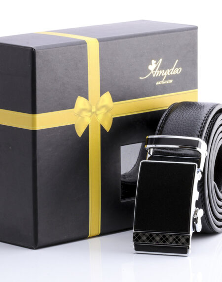 Men's Stainless Steel Black Belt with Black with Silver Check Buckle - Amedeo Exclusive