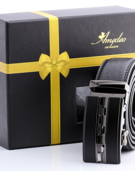 Men's Stainless Steel Black Belt with Black Buckle - Amedeo Exclusive