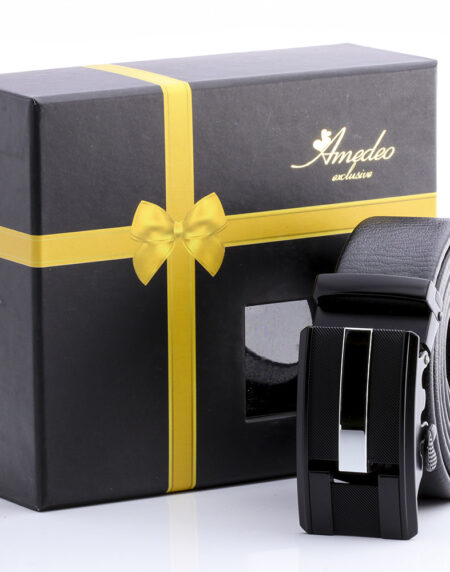 Men's Stainless Steel Black Belt with Silver & Black Buckle - Amedeo Exclusive